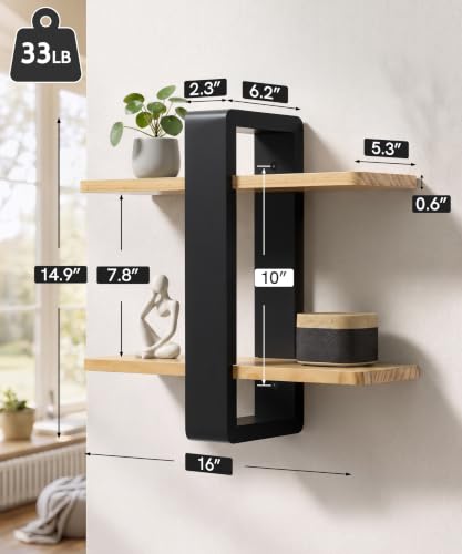 SUMGAR Floating Shelves for Wall Wood, 2 Tier Adjustable Plant Shelf Unit - color: Black&wooden, size: 2 Tier 16in