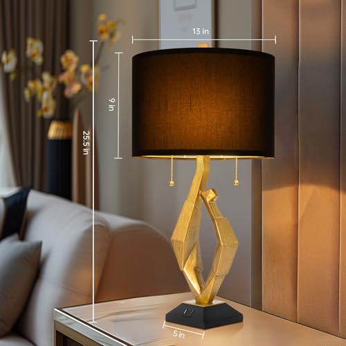 Scenekoy Gold Leaf Finish Table Lamp Set of 2 with USB Ports for Bedroom - size: 26 inches Gold Leaf -029