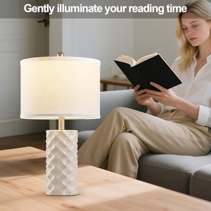 Star Diamond Ceramic Table Lamps Set of 2 - Beige Nightstand Lamps 23" - color: Gentle Beige
