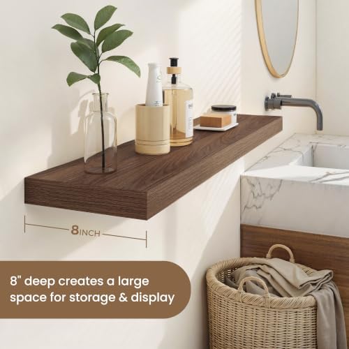 Dreamland 48 Inches Wall Mounted Wood Floating Shelves, Walnut, 2 Pack - color: Walnut, size: 48in