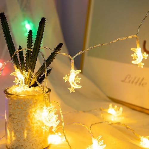 Moon Star String Lights Plug in, 10ft 20 LED Star and Moon Fairy Lights Warm White for Birthday Party Christmas Holiday Home Decoration