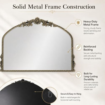 Arched Wall Mirror, 36×24 Inch Baroque Bronze Frame with Beaded Border - color: Bronze