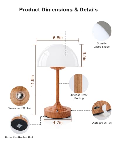 UMEXUS 11.8" Modern Small Cordless Table Lamp Rechargeable Battery Operated
