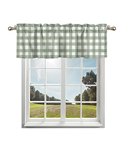 Sage Green Curtain Valances for Windows Treatment Tier Curtains, Country French Rustic Buffalo Plaid Check Curtain Short Valance Curtain Rod Pocket Curtains for Kitchen Living Room, 54x18 in - color: Sage Green, size: 54"W x 18"L (Pack of 1)