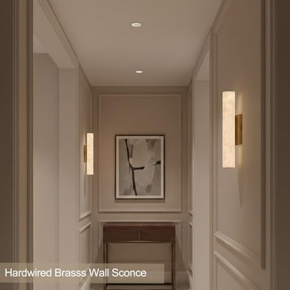 Alabaster Wall Sconce, 20in Linear Gold Brass Wall Sconces, Luxury Marble Look Bathroom Vanity Light, 3000K Dimmable Hardwired Wall Lamp for Living Room Bedroom Hallway, 1 Pack, Faux Alabaster - color: Gold-20in-1pcs