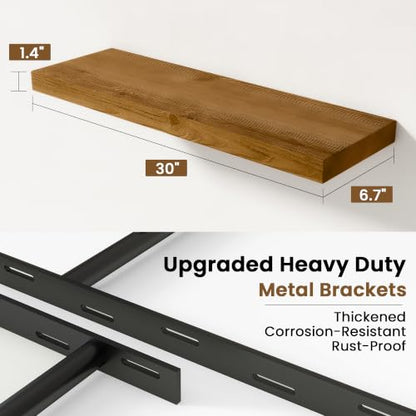 Solid Wood Floating Shelves for Wall 30 inch,Walnut Wooden Shelf Set of 2 - color: Walnut, size: 30inches-2P