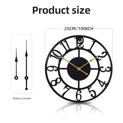 Wall Clock Battery Operated,Silent Non Ticking Modern Rustic Metal Small Clocks for Living Room/Bedroom/Office/Kitchen/Farmhouse Home Decor-10IN(Arabic Number-Black) - size: 10 inch