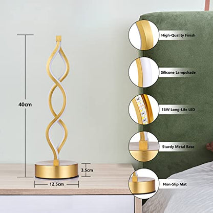 NUÜR Gold Infinity Spiral LED Table Lamp, Lamps for Bedrooms Dimmable Metallic Bedside Lamp with Touch Controller, 3 Colour Temperature, 15.8 Inch Height for Living Room - color: Gold