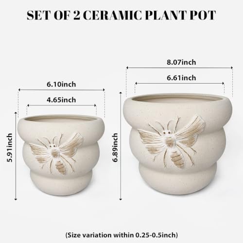 Ceramic Plant Pots, 8+6 Inch, 2 Pcs Indoor Planters with Drainage Holes - color: Terrabee Beige, size: 8+6 Inch