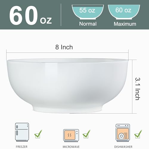 60 oz Large Pho Soup Bowls, Large Ramen Bowls, Off-White Big Ceramic Bowls Set of 3, 8 Inch - size: 8 inch 60 oz (White Rim)