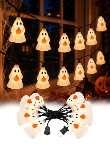 8.5FT Halloween Ghost Pumpkin String Lights, Plug-in 10 LED Decor - color: Ghost Pumpkin String Lights
