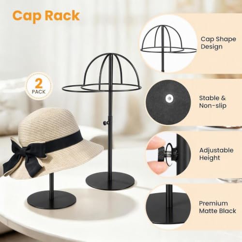 Cap Display Stand 2PCS Stainless Steel - color: Cap Stands - Black