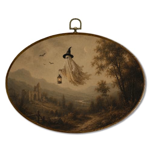 JQF Spooky Flying Ghost Halloween Oval Wall Decor Framed 11.5x8.5 Inch - color: ghost-9