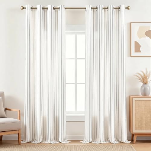Black Striped Linen Curtain,Light Filtering Drapes,2 Panels,52x108 - color: Black, size: 52"W x 108"L (Pack of 2)