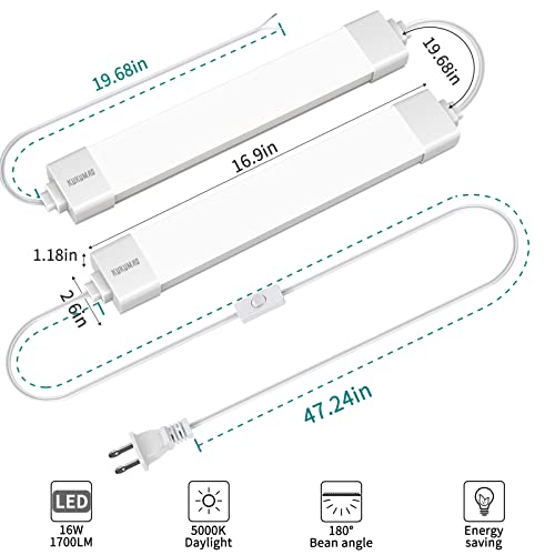 KUKUMAO LED Tube Light with Plug, Cabinet Ceiling Light,17in 16W 1700LM. - size: 1.4 FT - 2 Pack