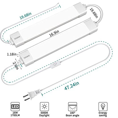 KUKUMAO LED Tube Light with Plug, Cabinet Ceiling Light,17in 16W 1700LM. - size: 1.4 FT - 2 Pack