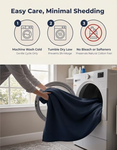 LANE LINEN Soft Blanket Queen, 350 GSM 100% Cotton Medium Weight - color: 06: Navy, size: Queen