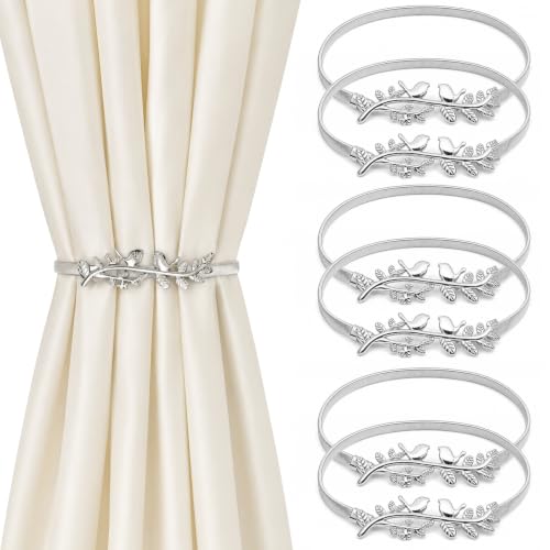 6Pack Curtain Tiebacks Aluminum Alloy Spring Design Curtain Holdback Leaf Carving Design Curtain Ties for Drapes Curtain Ties Backs Curtain Modern Style Curtain Holdback Decor(Silver Bird) - color: Silver Bird