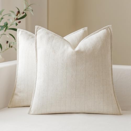 MOROCO Linen Striped Throw Pillow Covers 18x18 Set of 2, Beige - color: Beige, size: 18" x 18" (Pack of 2)