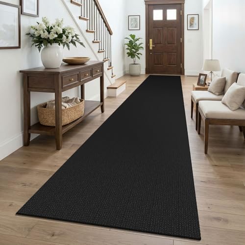 KOZYFLY Black 2.5'x16' Runners Rugs for Hallway, Extra Long Washable Runner Rug, Woven Non Slip Kitchen Runner, Cotton Entryway Rug, Floor Carpet for Entry, Aisle, Hall, Black/Dark Grey - color: Black/Dark Grey, size: 2'6" x 16' (Rectangular)