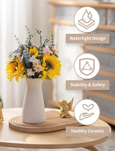 NUPTIO White Ceramic Flower Vase, Ribbed Texture, 7.9" Tall, Unglazed - size: Style 1-Ribbed
