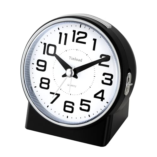 Tinload 4.3" No Ticking Analog Alarm Clock,Silent Readable for Seniors,Easy to Set,Gradual Rise Alarm,Big Numbers,On/Off Switch on Side,Gentle Wake,Snooze,Lighted on Demand,Battery Operated,Black - color: Black
