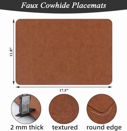 SHACOS Faux Leather Placemats Set of 8 Place Mats Table Mats, Brown Blue - color: Brown and Blue