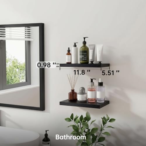 Floating Wall Shelves, Black, 11.8", Small Wall Shelves, Set of 2 - color: Black, size: 11.8''(Thinner)