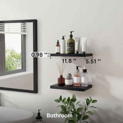 Floating Wall Shelves, Black, 11.8", Small Wall Shelves, Set of 2 - color: Black, size: 11.8''(Thinner)