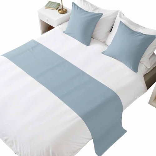 Bed Runner for Queen Size Bed, Sky Blue Decorative Beds Runners and 2 Matching Pillow Covers Set, Modern Pure Winter Sky Blue Beds Scarf Throw for Foot of Bedding Set for Hotel/Bedroom - color: Sky Blue, size: 83 x 20 Inch