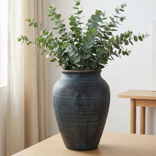 14.17" Blue Ceramic Vase, Rustic Farmhouse Living Room Home Decor - size: 14.17Inch