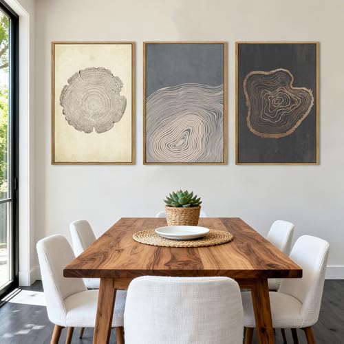 Anyzal Large Neutral Tree Ring Wood Framed Canvas Wall Art - color: Neutral Tree Ring, size: 24"L x 16"W