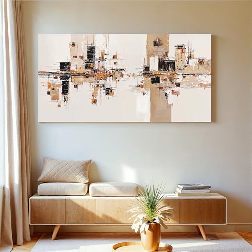 YISXINOAG Beige Abstract Wall Art Industrial Geometric Painting 24"X48" - color: black beige, size: 48"L x 24"W