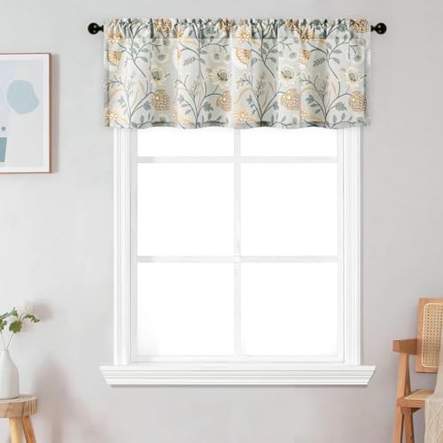 Leeva Floral Kitchen Valance, Linen Textured, 60 x 18, Rod Pocket, 1 Panel - color: *M11, size: 60"W x 18"L (Pack of 1)