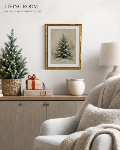 InSimSea Gold Bamboo Framed Wall Art, Retro Christmas Tree Prints, 11x14In - color: Christmas Tree
