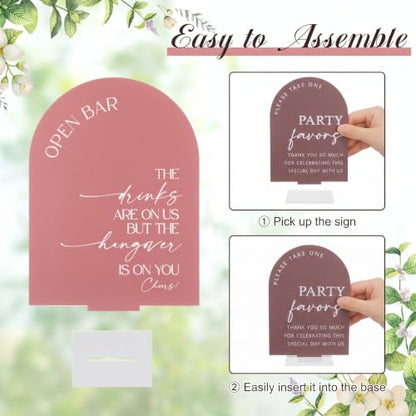 Weysat 4 Pcs Dusty Pink Acrylic Wedding Signs for Ceremony Reception - color: Dusty Pink