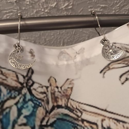 Decorative Sun Moon Celestial Shower Curtain Hooks Rings Set of 12, Silver - color: Silver