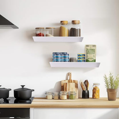 16x6.8x1.6in Slanted Solid Wood Floating Wall Shelves 2-Pack White - color: White, size: 16"-Set of 2