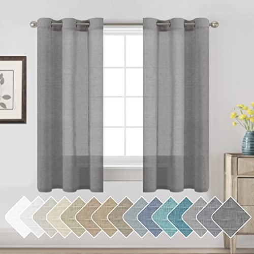 H.VERSAILTEX Charcoal Grey Linen Sheer Curtains 63" 2 Panels Grommet - color: Charcoal Grey, size: 37"W x 63"L (Pack of 2)