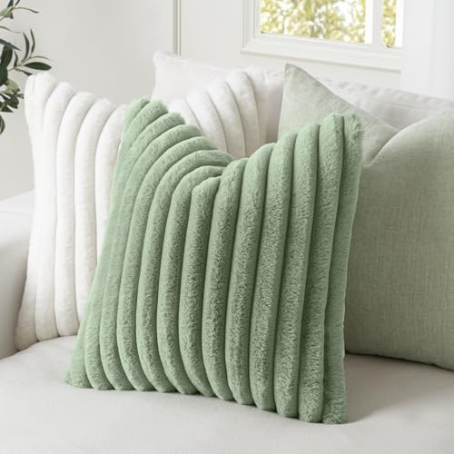 MIULEE Faux Fur Lumbar Throw Pillow Covers 12x20 Set of 2 Sage Green - color: Sage Green, size: 20" x 12" (Pack of 2)