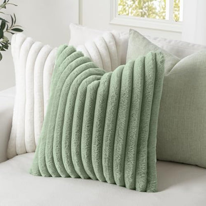 MIULEE Faux Fur Lumbar Throw Pillow Covers 12x20 Set of 2 Sage Green - color: Sage Green, size: 20" x 12" (Pack of 2)