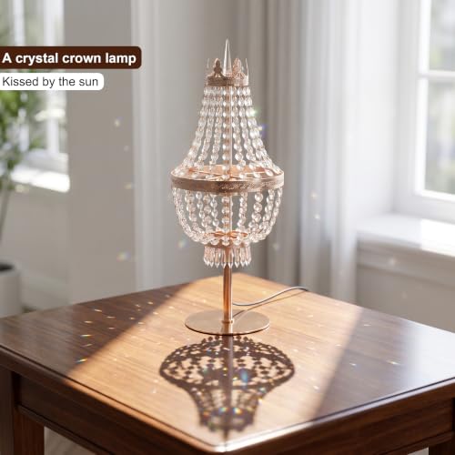 25.6in Height Clear Crystals Table Lamp for Living Room,Modern Tall Bedside Lamp for Bedroom Living Room Study Room (Gold Crown) - color: Gold Crown