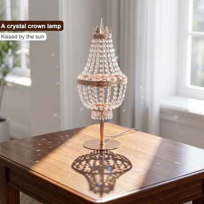 25.6in Height Clear Crystals Table Lamp for Living Room,Modern Tall Bedside Lamp for Bedroom Living Room Study Room (Gold Crown) - color: Gold Crown