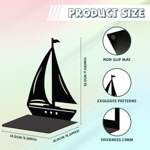 Peacoblue 5.3"x4.3"x7.1" Metal Bookends, Heavy Duty Book Ends for Shelves - style: Sailboat