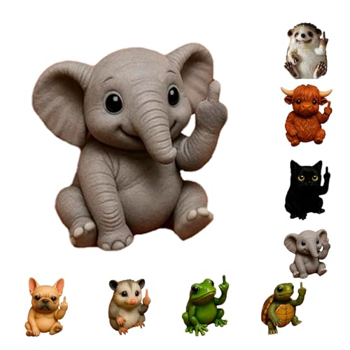 Nicerice Fun Mini Middle Finger Animal Statue,Resin Middle Finger Animals Decor Statue for Desktop,Office and Car, Funny and Cute Middle Finger Humor Gag Gifts (Elephant) - color: Elephant