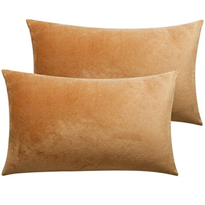 NTBAY Queen Velvet Pillowcases, Set of 2, Zipper, Camel - color: Camel, size: 30" x 20" (Pack of 2)