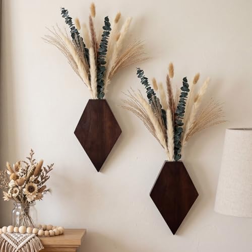 2 Pcs Wooden Wall Planters, Brown, Natural Style - color: Brown, style: Natural Style
