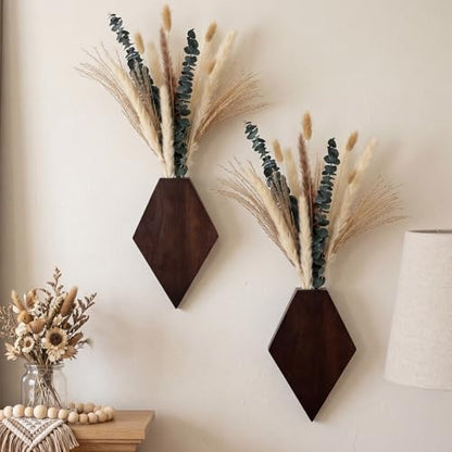 2 Pcs Wooden Wall Planters, Brown, Natural Style - color: Brown, style: Natural Style