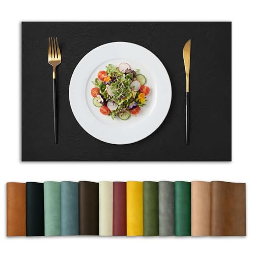Artoid Mode Black Faux Leather Placemats Set of 6, 12x18 Inch Waterproof Wipeable Heat Resistant Vinyl Place Mats, Reversible Table Mats for Kitchen Dining Decor - color: Black, size: 12" x 18", Rectangular Set of 6