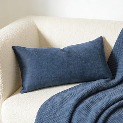 Slow Cow Chenille Lumbar Throw Pillow Cover 12 x 24 Inches Navy Blue - color: D-chenille Navy Blue, size: 24" x 12" (Pack of 1)